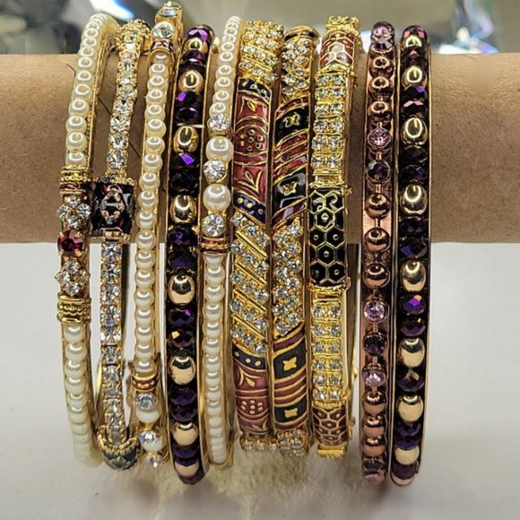 Bangles with Fashion Pearls and Crystal Rhinestones Set of 10. - Picture 13 of 13
